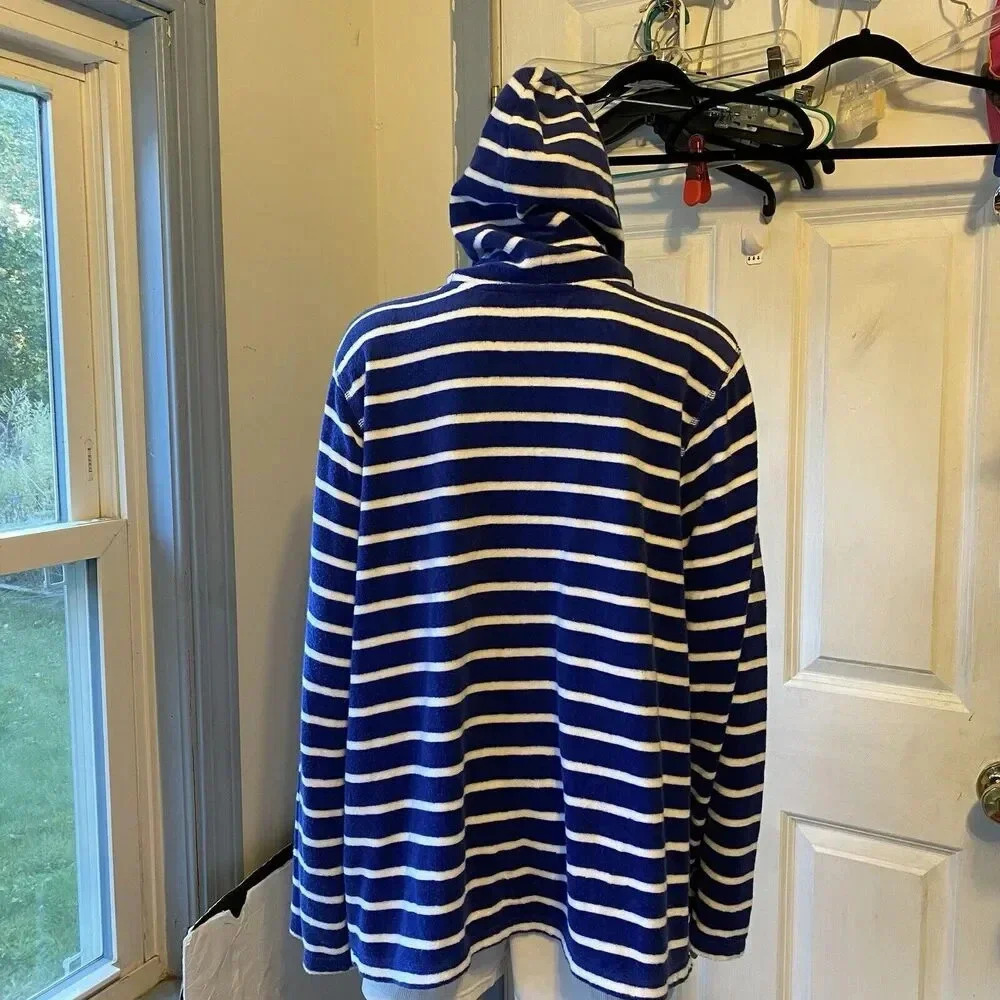 CJ Banks 1X Hoodie Sweater Jacket 1/4 Zip White Blue Striped Terry Cloth Comfort - Picture 6 of 8